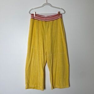 Y2K Yellow Terrycloth Center Seam Cropped Wide Leg Pull On Pants Size Medium
